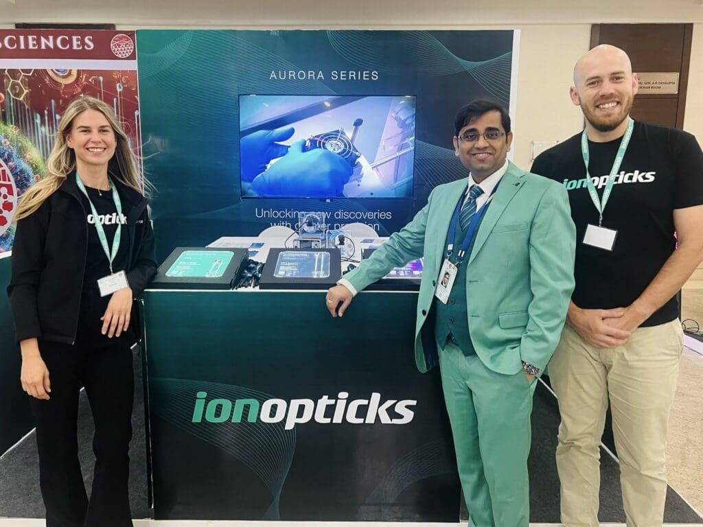 Dr Todd and Greta from IonOpticks in front of their IonOpticks booth 