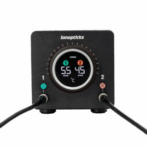 Hand adjusting IonOpticks HeatSync™ 2-Channel Controller unit